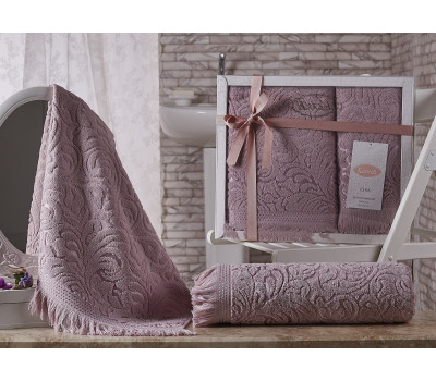1687 Комплект махровых полотенец 'KARNA' ESRA 50x90-70х140 см Грязно-розовый