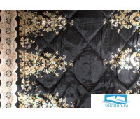 Одеяло шерстяное атласное «Цветы Изумруд» 140х205 см.