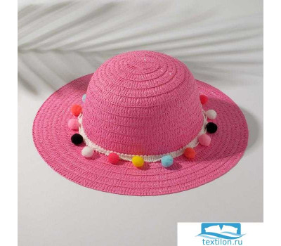 Шляпа с бомбошками для девочки MINAKU, размер 50, цвет розовый