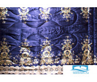 Одеяло шерстяное атласное «Цветы индиго» 140х205 см.