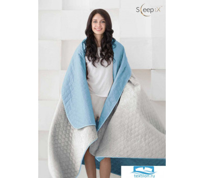 Одеяло - покрывало Sleep iX (иск.мех + одн.ткань) 200x220 Ткань: Голубой, Мех: Серый